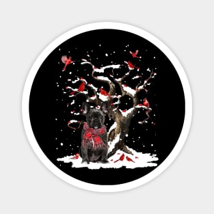 Black French Bulldog Scarf Cardinal Snow Christmas Magnet